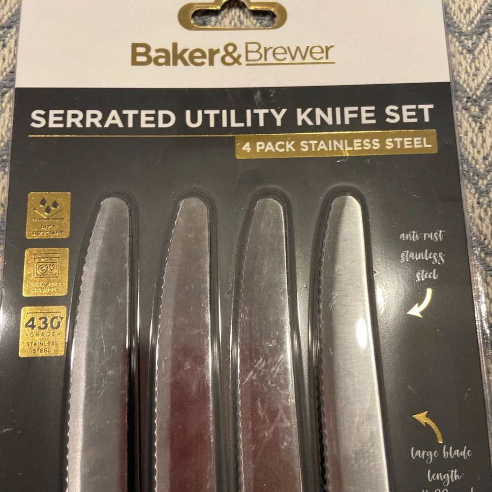 Baker & Brewer Serrated Utility Knife Set – 2 Packs (4 Knives Each)